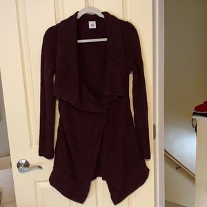 Cabi medium burgundy long sweater with 2 gold buttons.